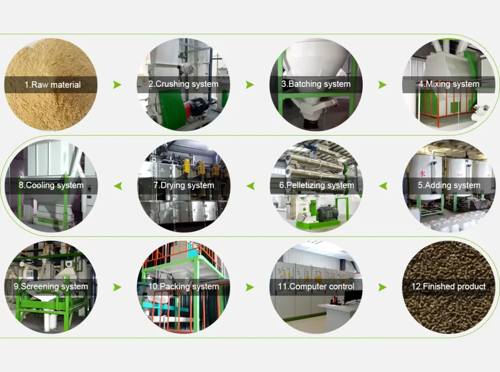 Shrimp feed pellet production line flowchart for aquatic feed pellet mill